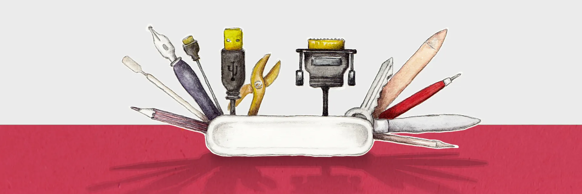 Illustration: Taschenmesser mit Werkzeugen für Programmierung und Gestaltung