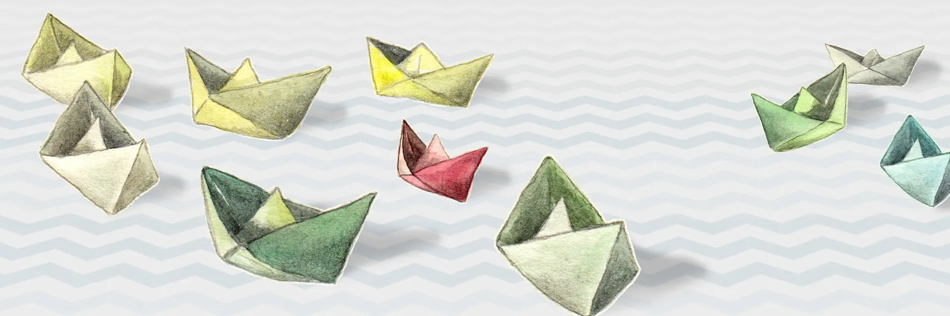 Illustration: bunte Papierschiffe auf Wellen