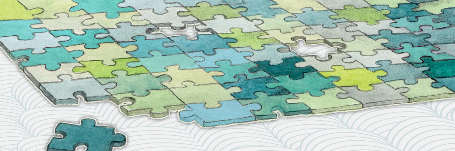 Illustration: Puzzle aus vielen farbigen Teilen